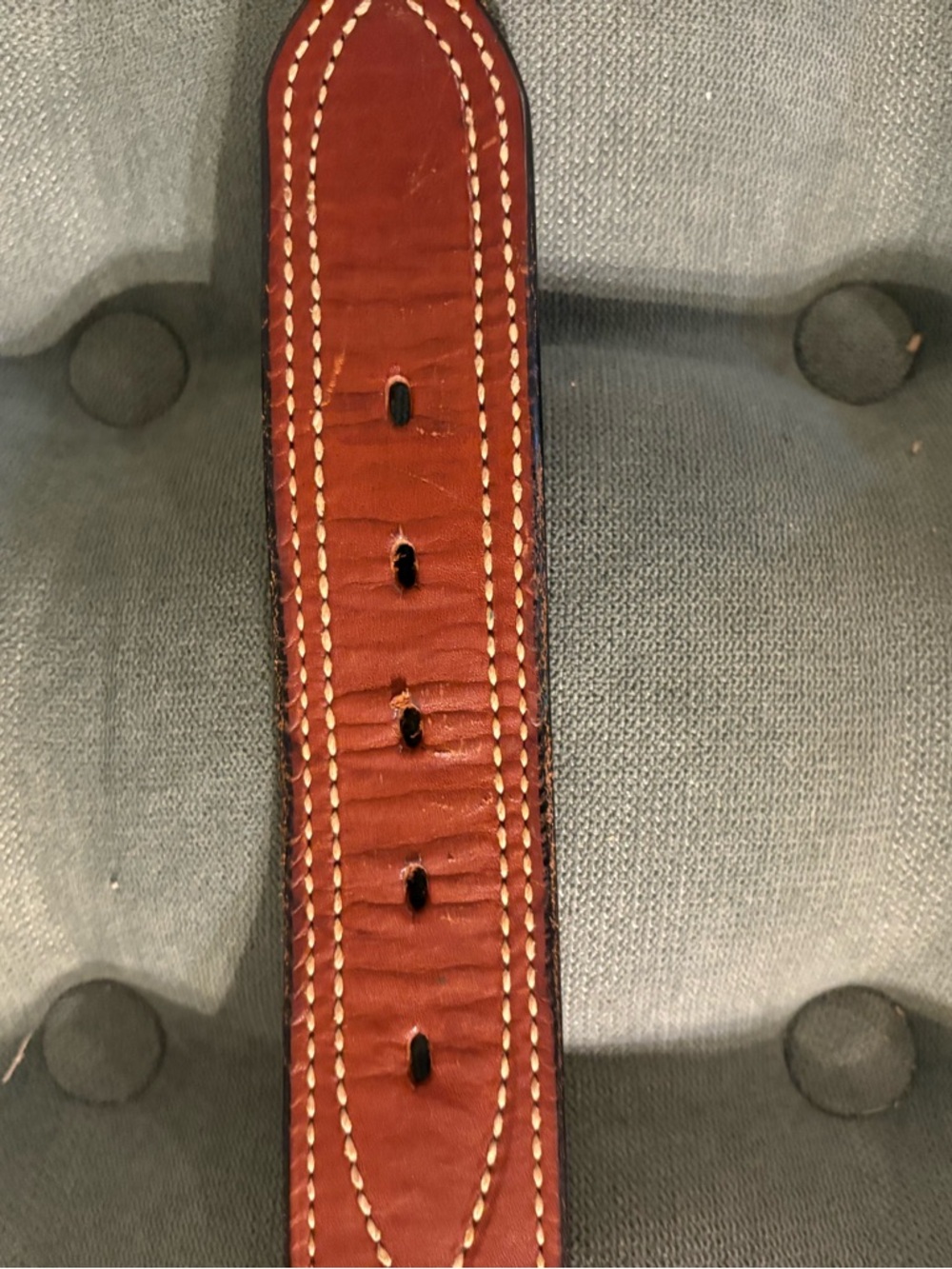 Bianchi Western Belt Brown Brass Buckle Geometric Stitching Men's ~ Size 45in - Picture 10 of 14